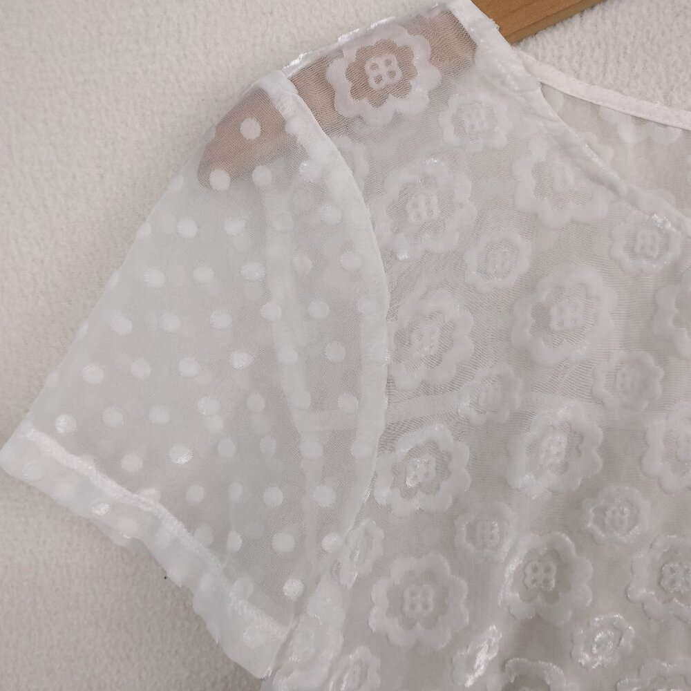 Abercrombie & Fitch White Shear Fairy Top Womens M Floral Gauzy Cottagecore Y2K - Picture 8 of 15